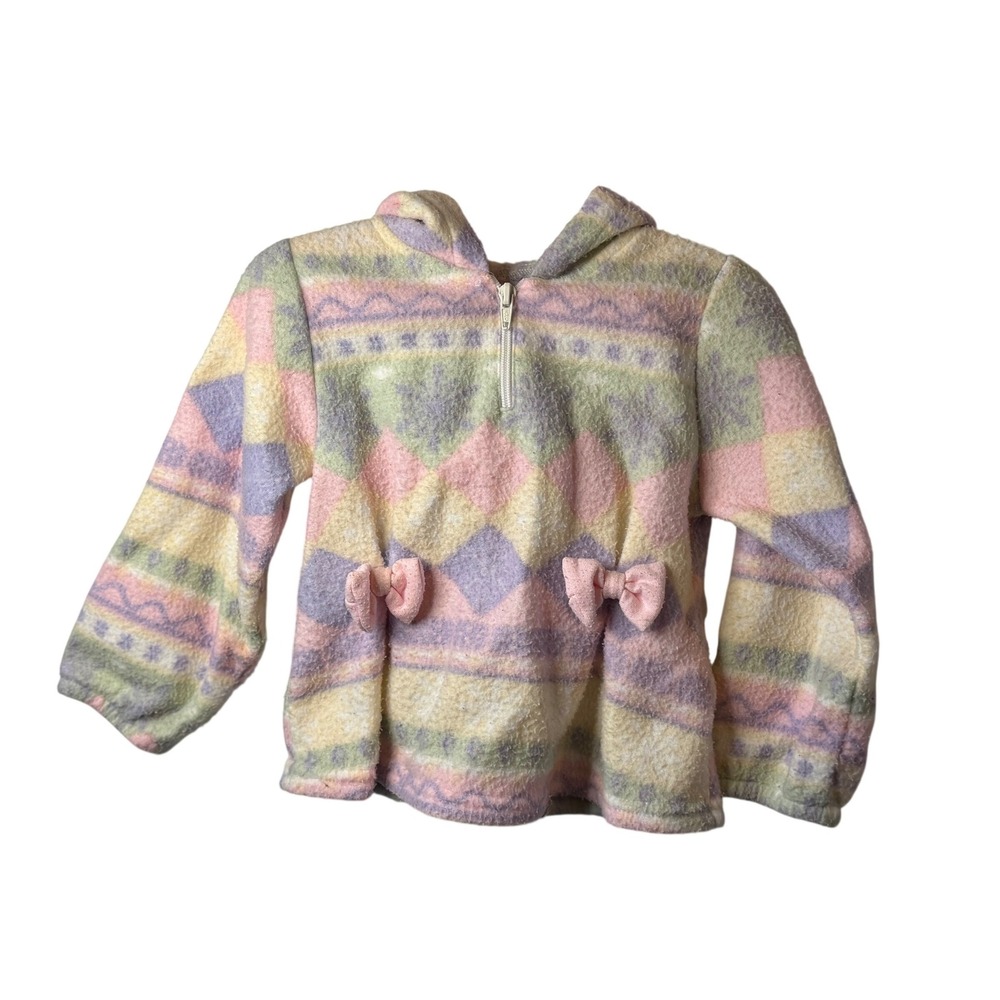 VTG Little By Little Fleece Pullover Hoodie Pastel Geometric Bows 3T Girl Winter